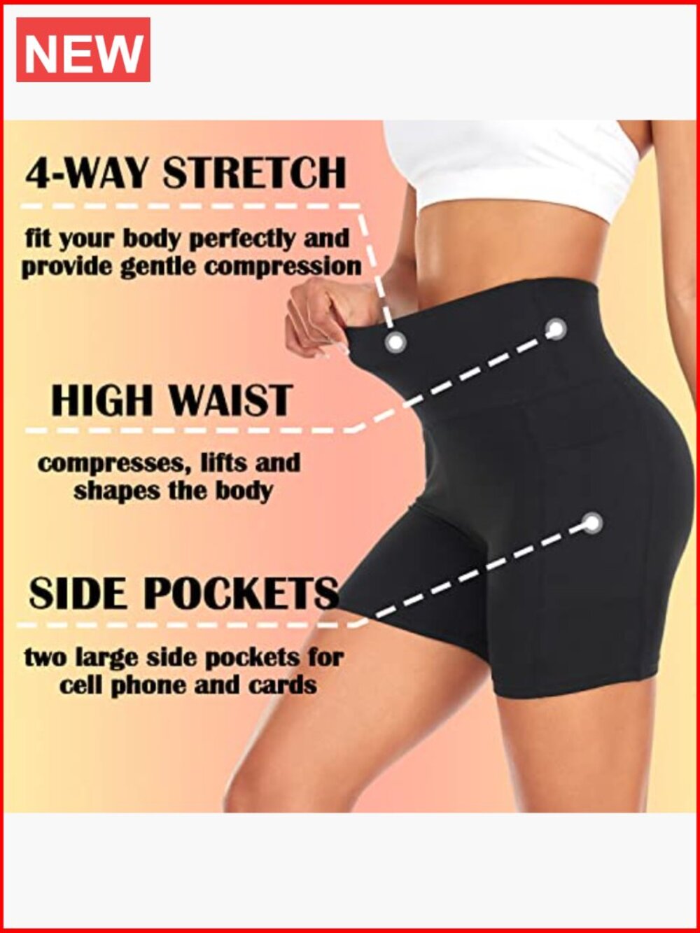 4 Pack Biker Shorts with Pockets – High Waisted Tummy Control Workout Yoga - Picture 4 of 7